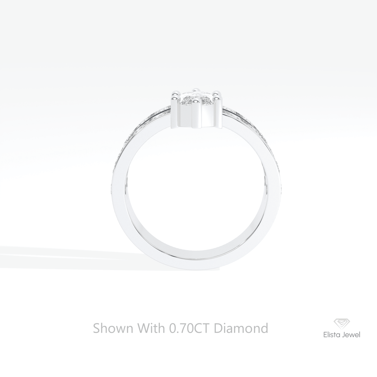 Marquise Cut Accent Engagement Lab Grown Diamond Ring in 18K White Gold - Close-up View