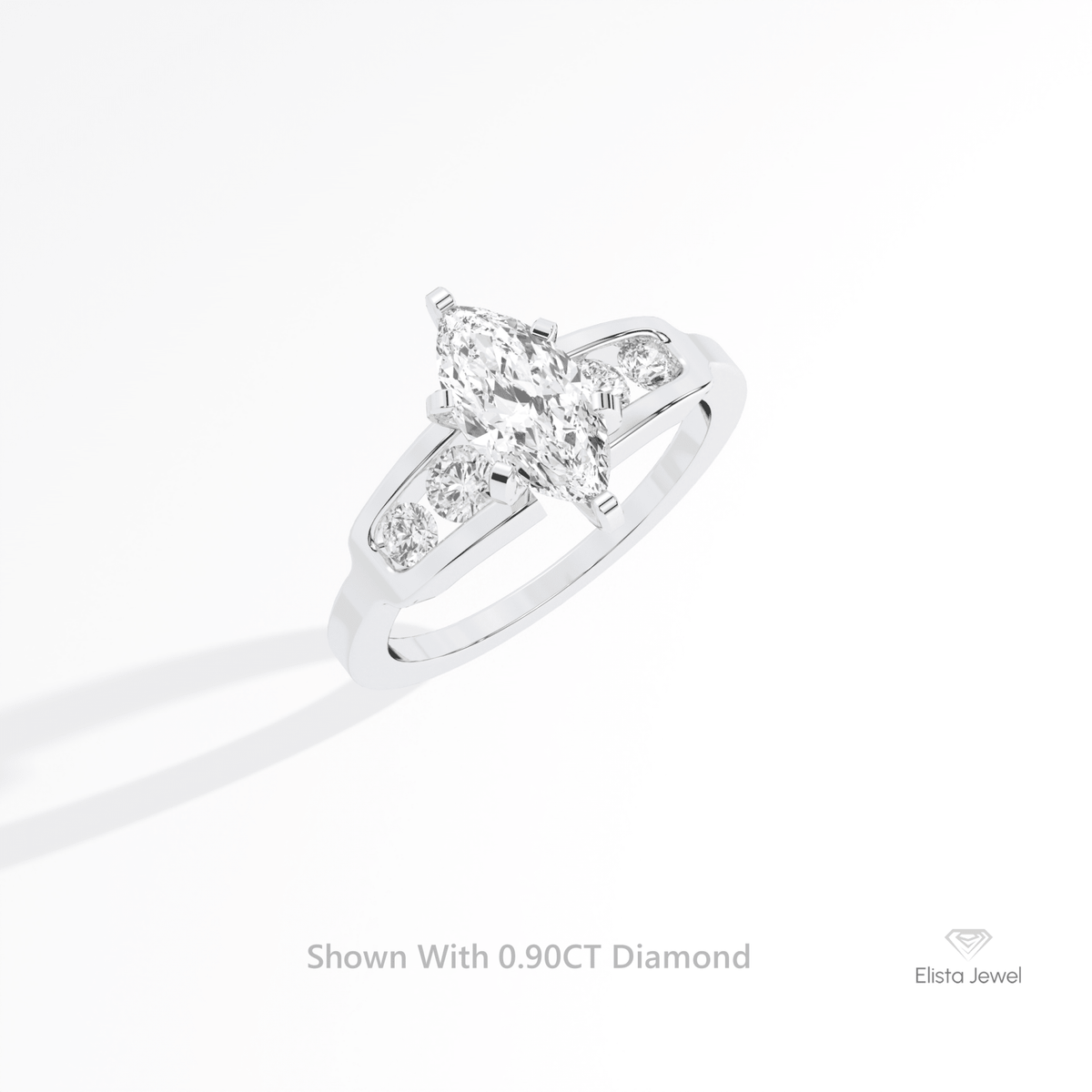 Marquise Cut Accent Wedding Lab Grown Diamond Ring in 10K Yellow Gold - Side View