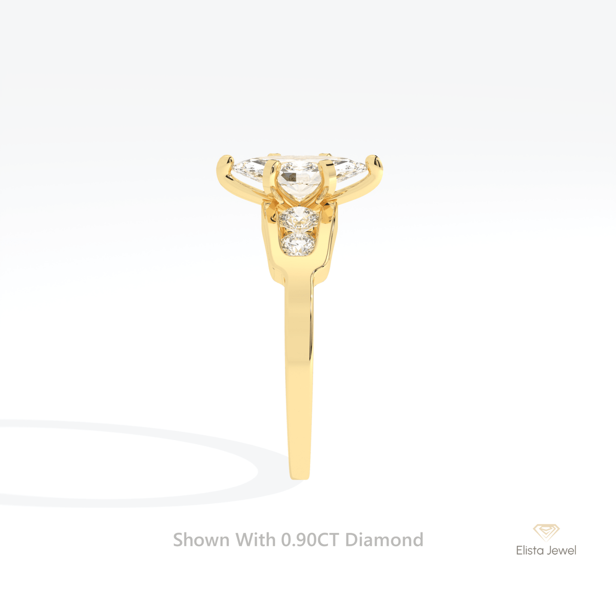Marquise Cut Accent Wedding Lab Grown Diamond Ring in 18K Yellow Gold - Perspective View