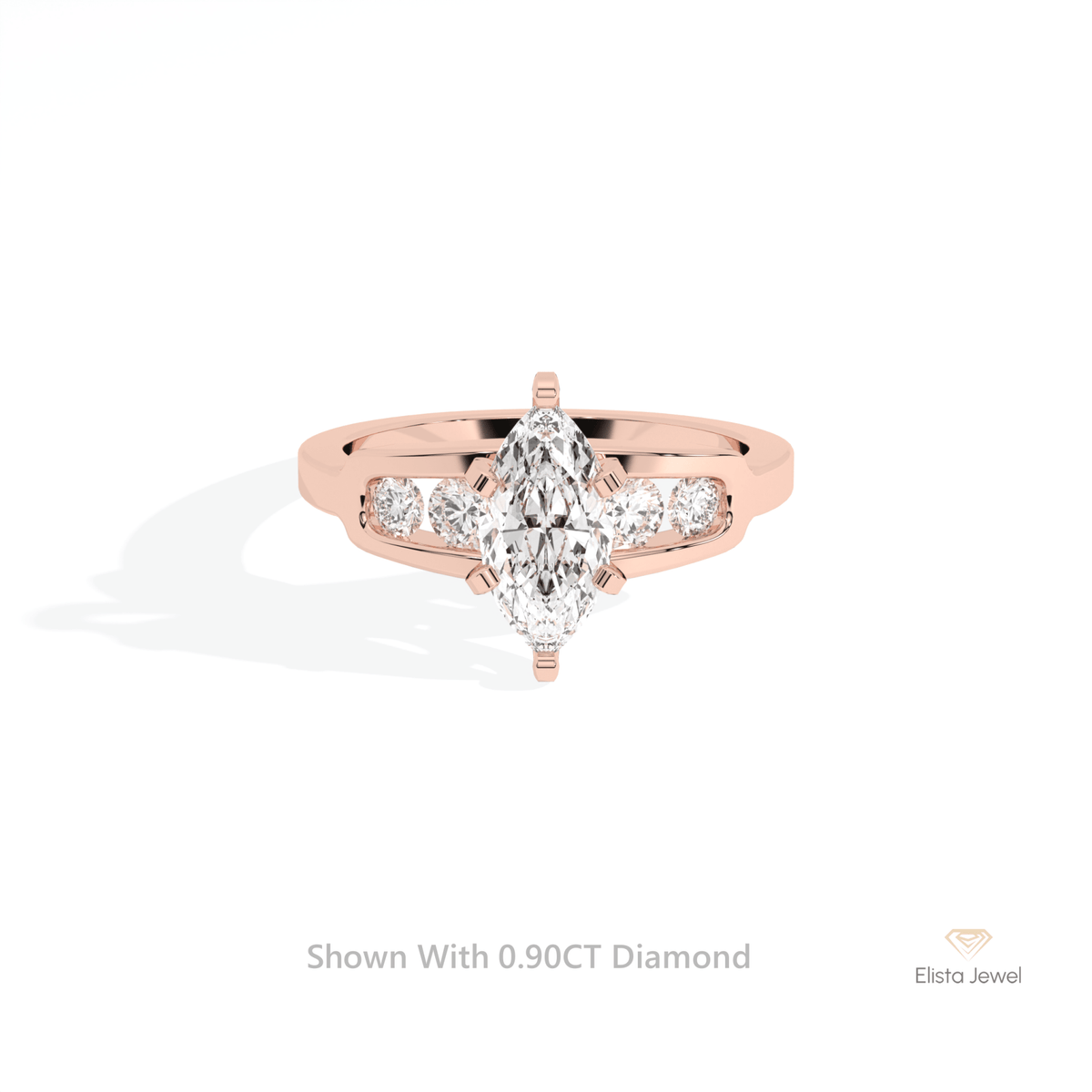 Marquise Cut Accent Wedding Lab Grown Diamond Ring in 18K Rose Gold - Ring on Hand View