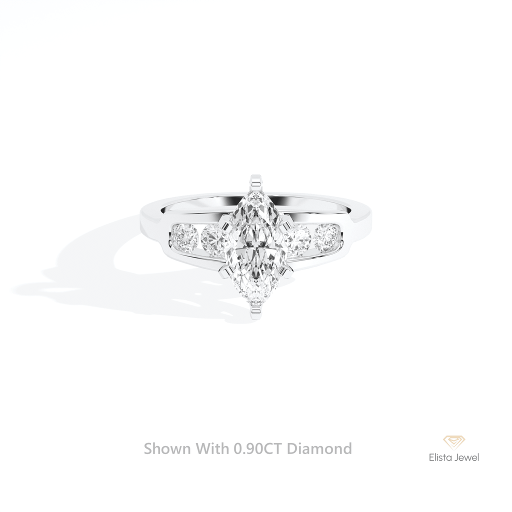 Marquise Cut Accent Wedding Lab Grown Diamond Ring in 10K White Gold - Front View