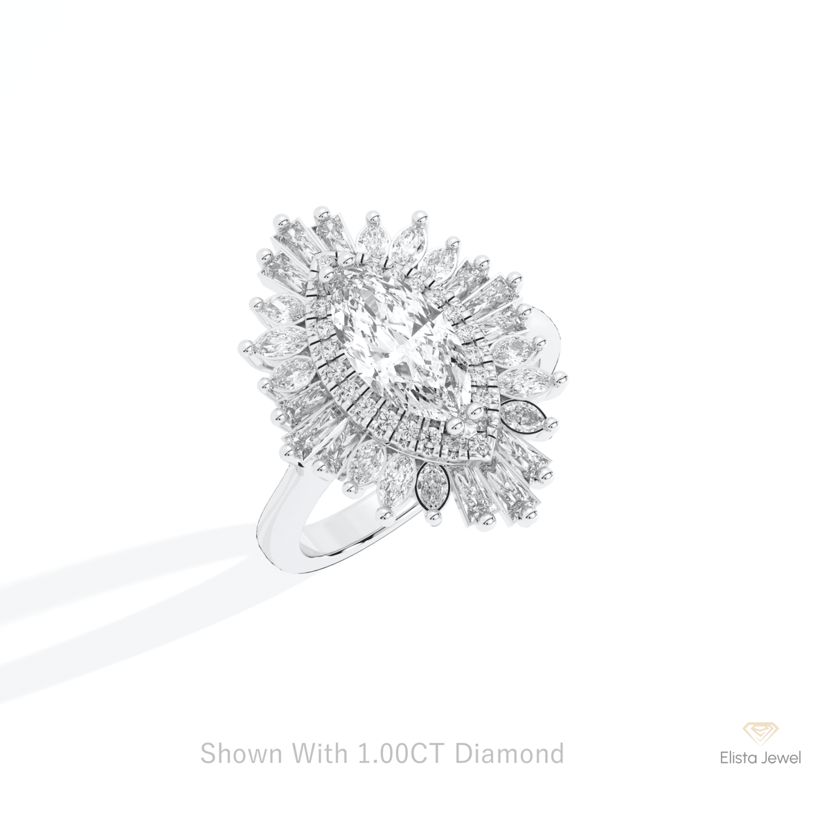Marquise Cut Art Deco Engagement Lab Grown Diamond Ring in 10K Yellow Gold - Side View