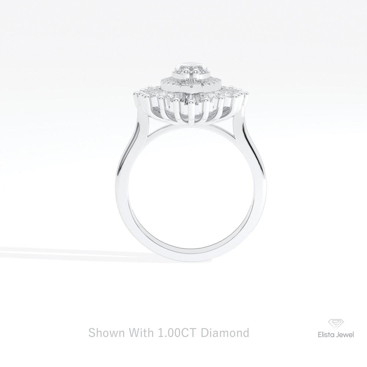Marquise Cut Art Deco Engagement Lab Grown Diamond Ring in 10K Rose Gold - Angled View