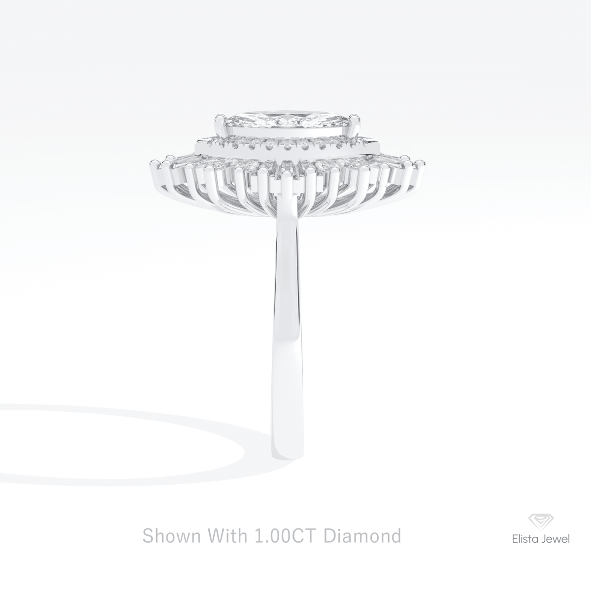 Marquise Cut Art Deco Engagement Lab Grown Diamond Ring in 14K White Gold - Top View