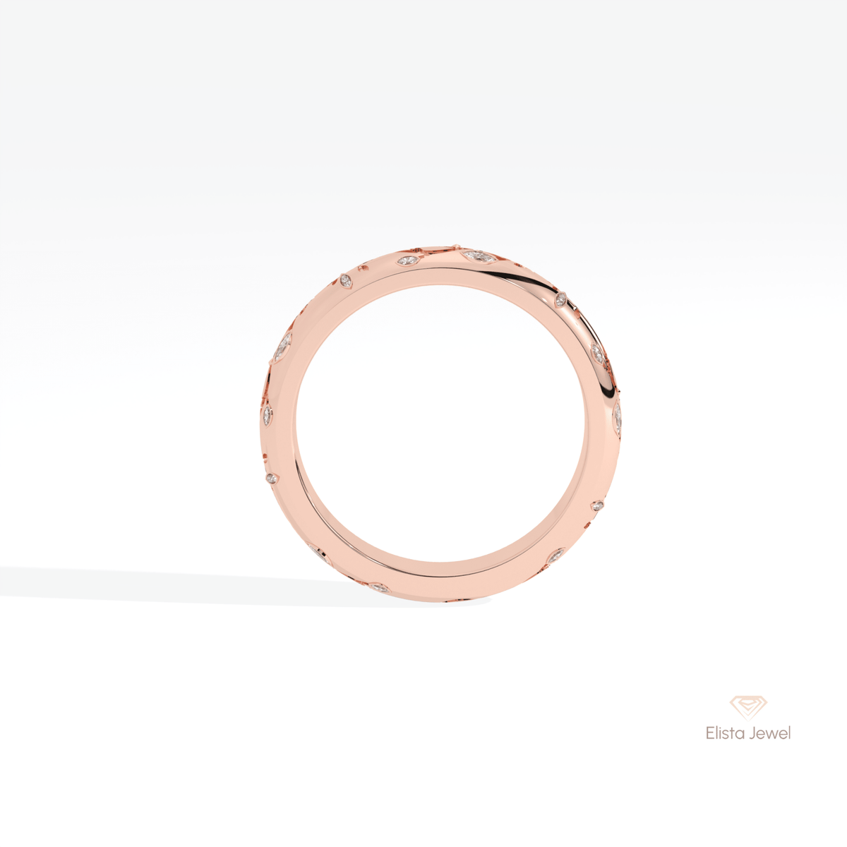Marquise Cut Celestial Lab Grown Diamond Band in 10K Rose Gold - Angled View