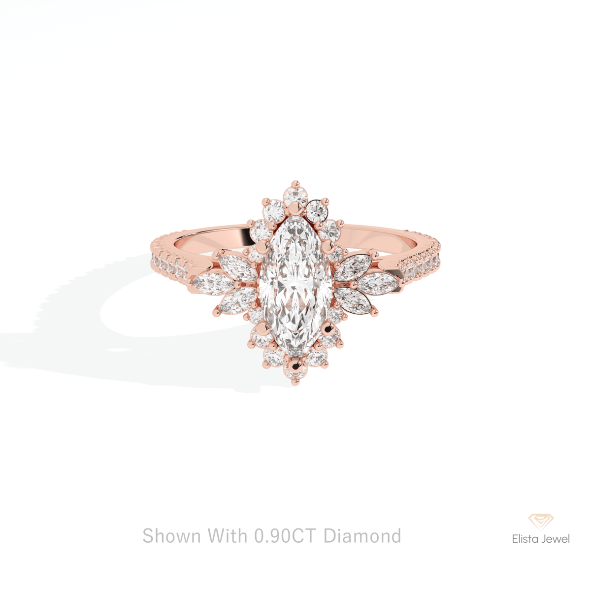 Marquise Cut Cluster Art Deco Lab Grown Diamond Ring in 10K White Gold - Front View