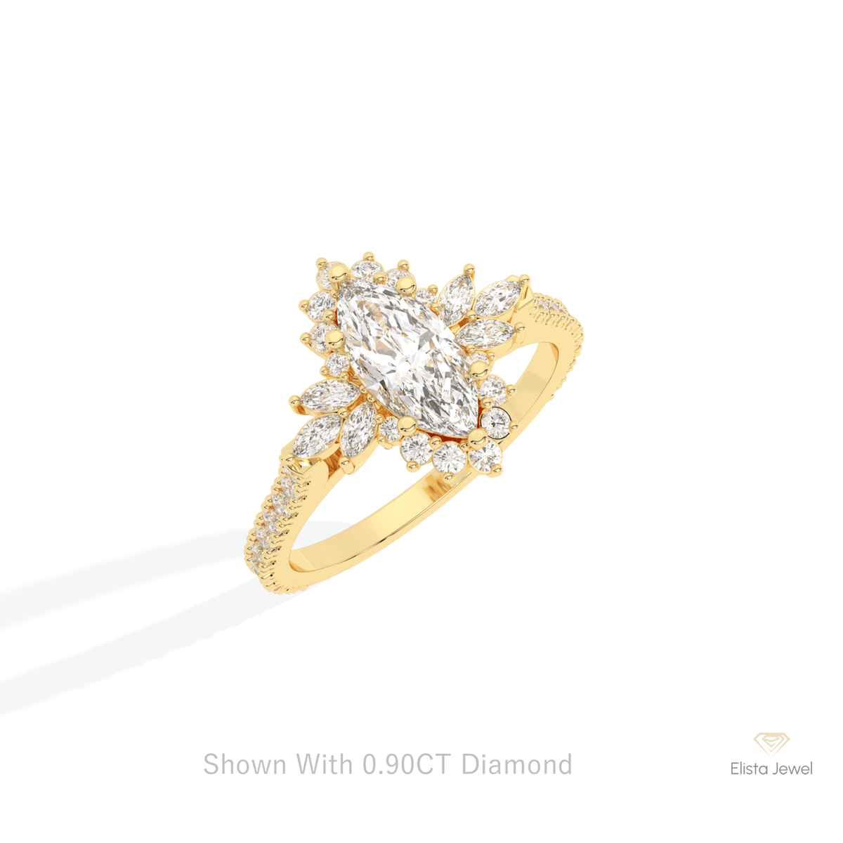 Marquise Cut Cluster Art Deco Lab Grown Diamond Ring in Platinum - Lifestyle View
