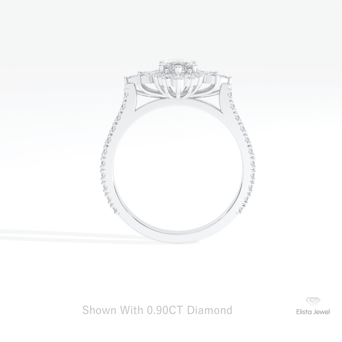 Marquise Cut Cluster Art Deco Lab Grown Diamond Ring in 18K White Gold - Close-up View