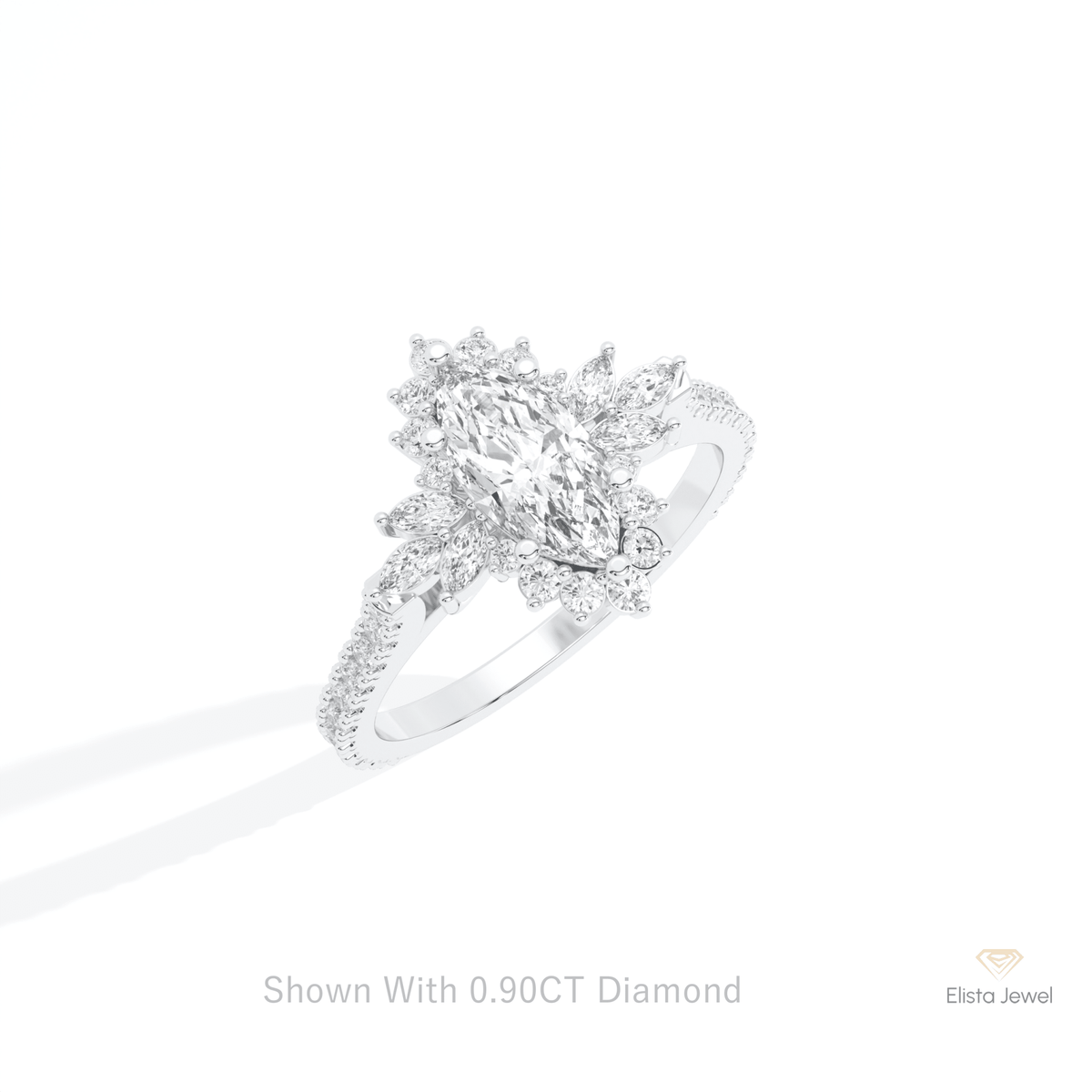 Marquise Cut Cluster Art Deco Lab Grown Diamond Ring in 14K Rose Gold - Profile View