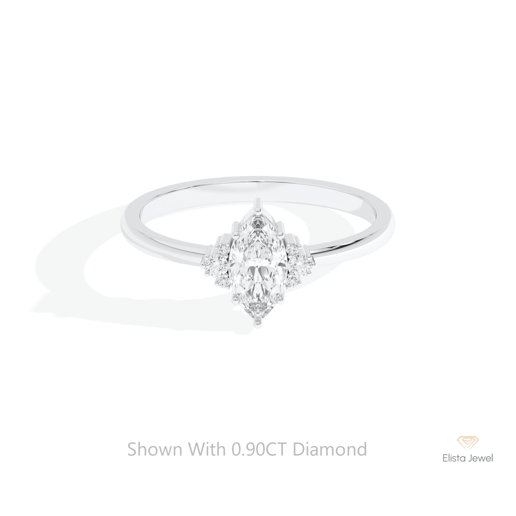 Marquise Cut Cluster Wedding Lab Grown Diamond Ring in 14K Yellow Gold - Detail View