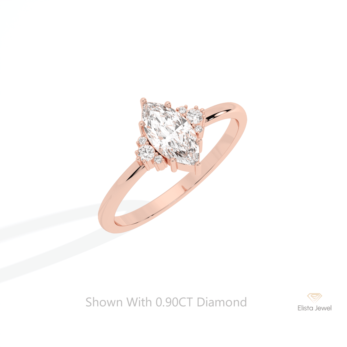 Marquise Cut Cluster Wedding Lab Grown Diamond Ring in 10K Yellow Gold - Side View