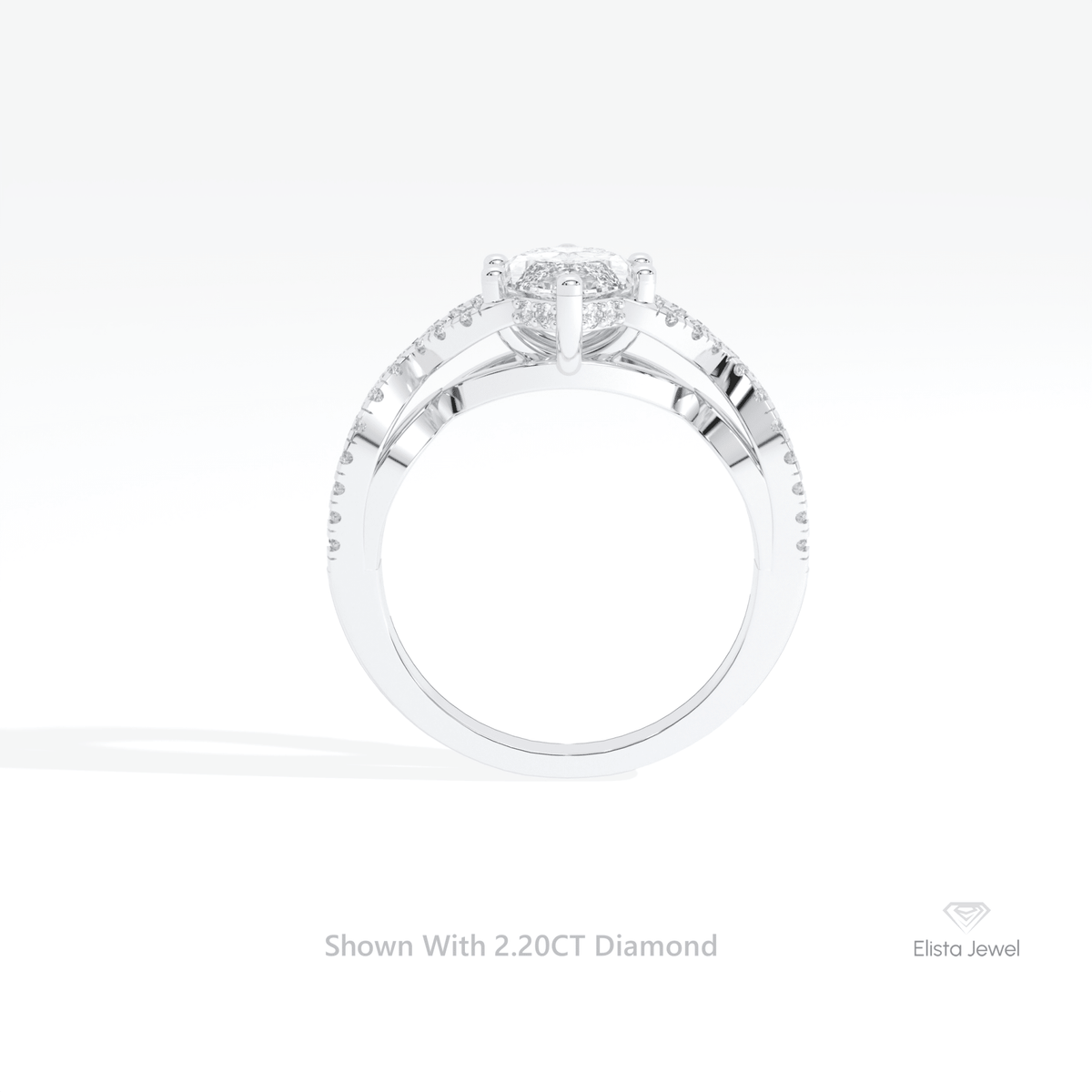 Marquise Cut Crossover Engagement Lab Grown Diamond Ring in 18K White Gold - Close-up View