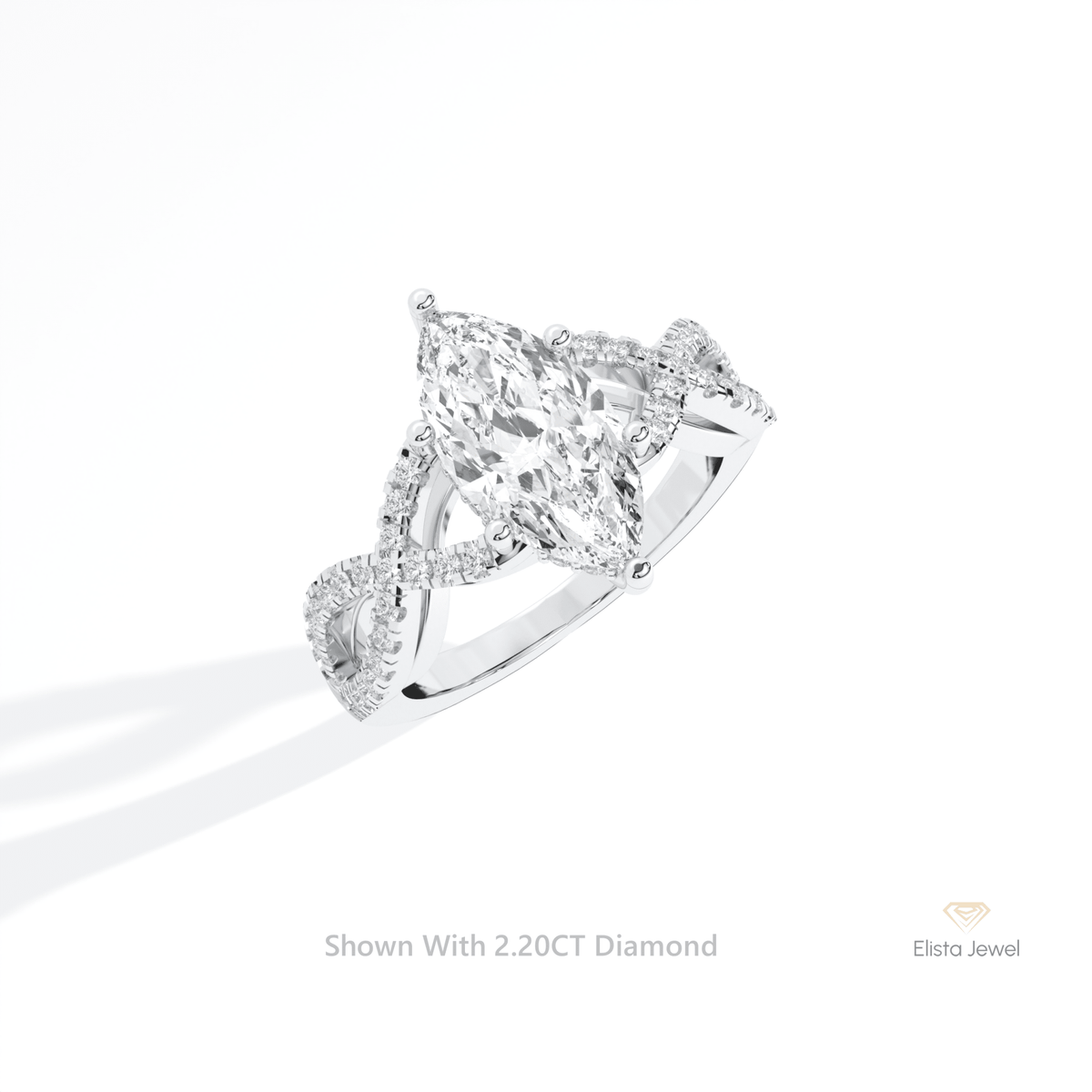 Marquise Cut Crossover Engagement Lab Grown Diamond Ring in 14K Rose Gold - Profile View