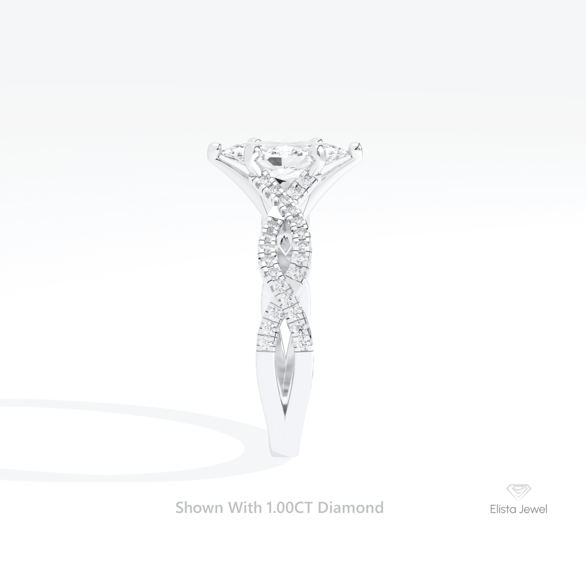 Marquise Cut Crossover Engagement Lab Grown Diamond Ring in 18K Yellow Gold - Perspective View