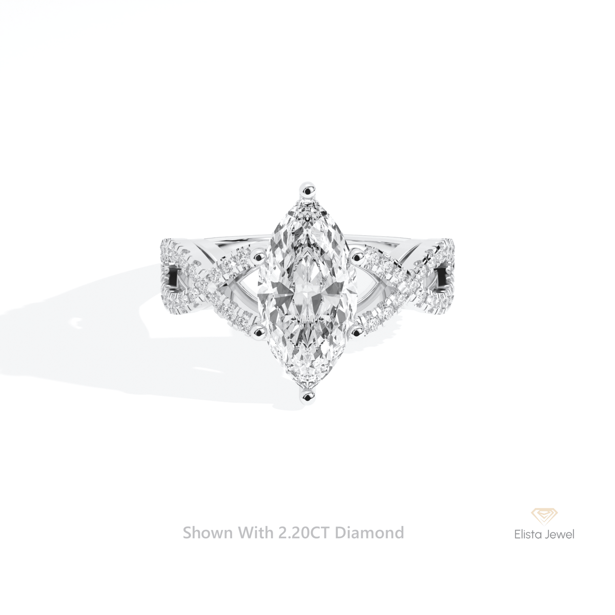 Marquise Cut Crossover Engagement Lab Grown Diamond Ring in 14K Yellow Gold - Detail View