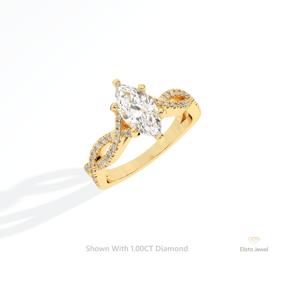 Marquise Cut Crossover Engagement Lab Grown Diamond Ring in 10K Rose Gold - Angled View