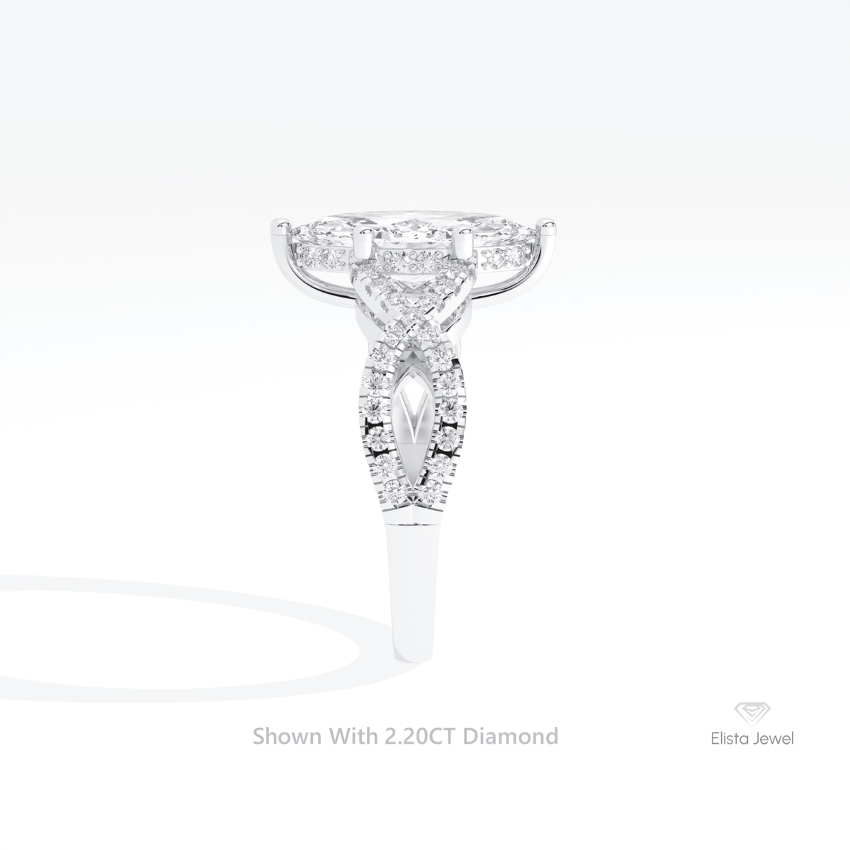 Marquise Cut Crossover Engagement Lab Grown Diamond Ring in 18K Yellow Gold - Perspective View
