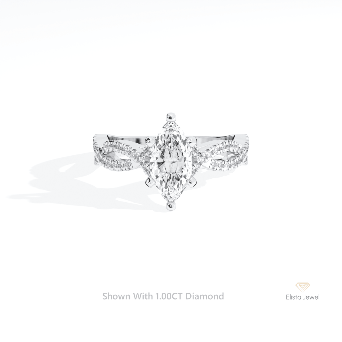 Marquise Cut Crossover Engagement Lab Grown Diamond Ring in 14K Yellow Gold - Detail View