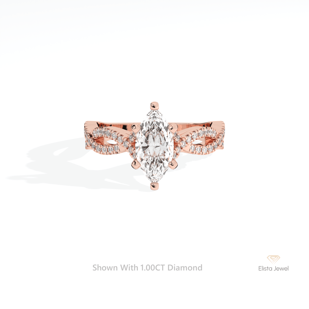 Marquise Cut Crossover Engagement Lab Grown Diamond Ring in 18K Rose Gold - Ring on Hand View