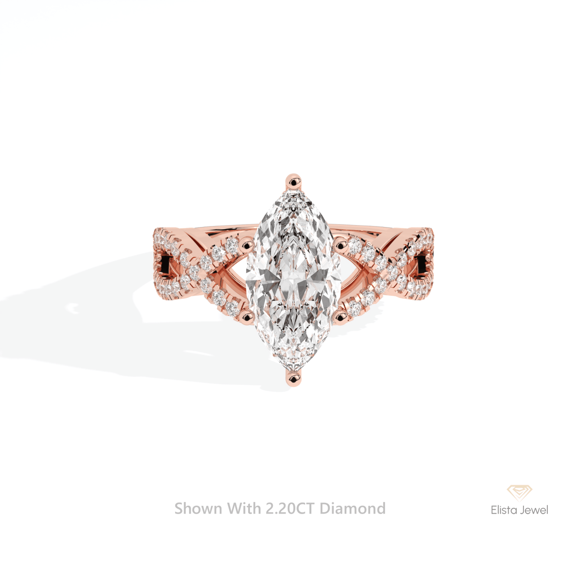 Marquise Cut Crossover Engagement Lab Grown Diamond Ring in 10K White Gold - Front View