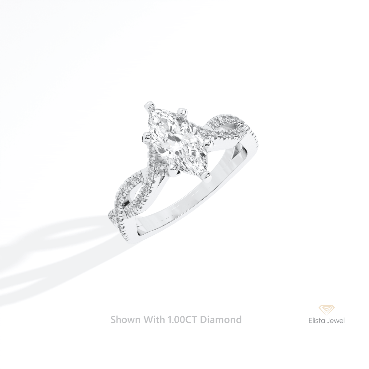 Marquise Cut Crossover Engagement Lab Grown Diamond Ring in 14K Rose Gold - Profile View