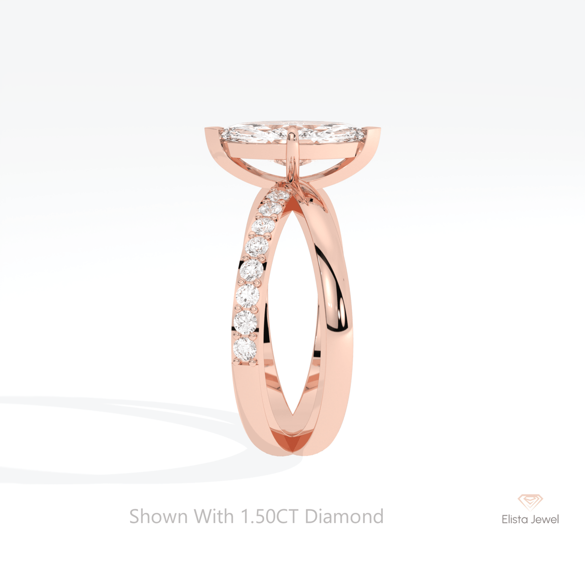 Marquise Cut Crossover Wedding Lab Grown Diamond Ring - Additional View