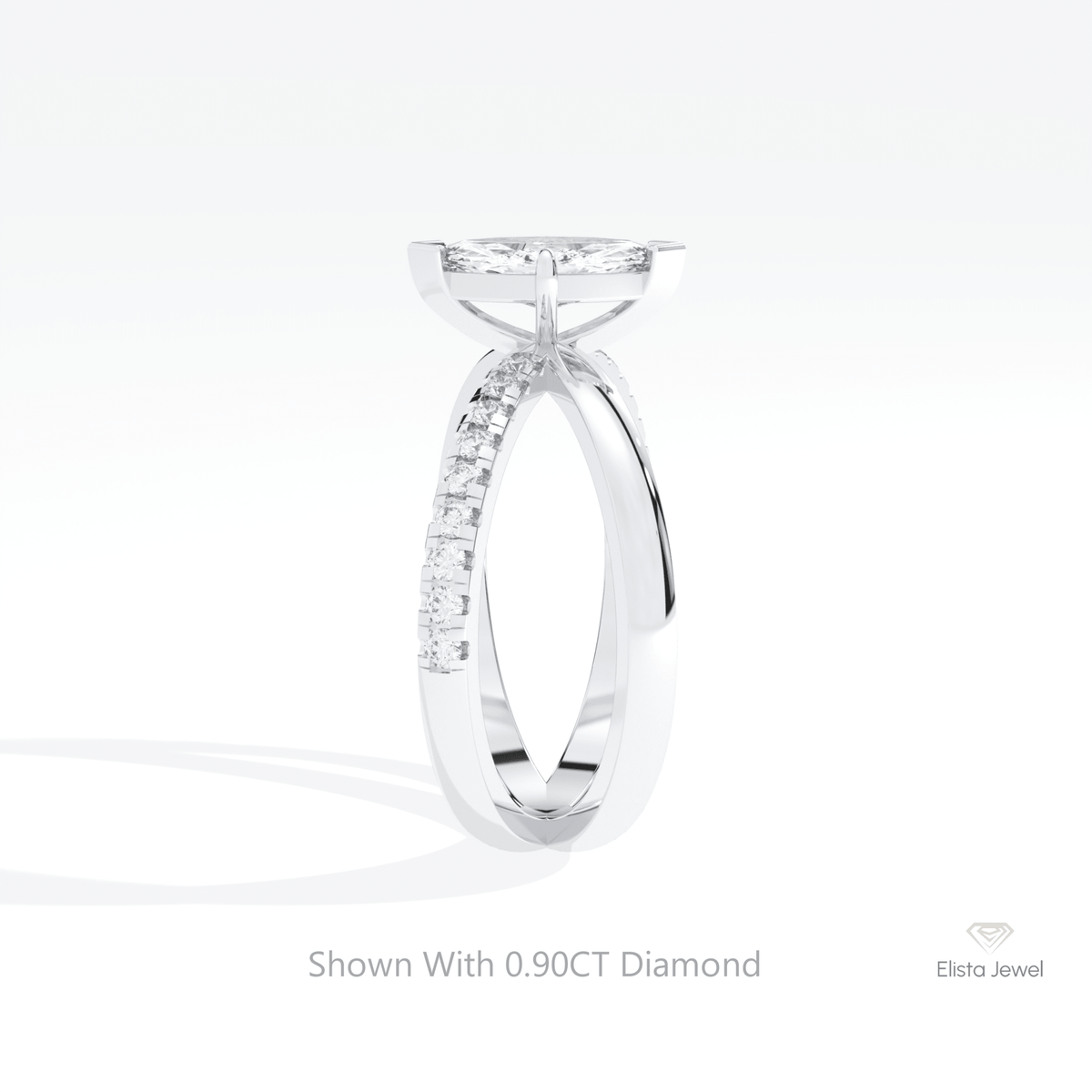 Marquise Cut Crossover Wedding Lab Grown Diamond Ring in 18K Yellow Gold - Perspective View