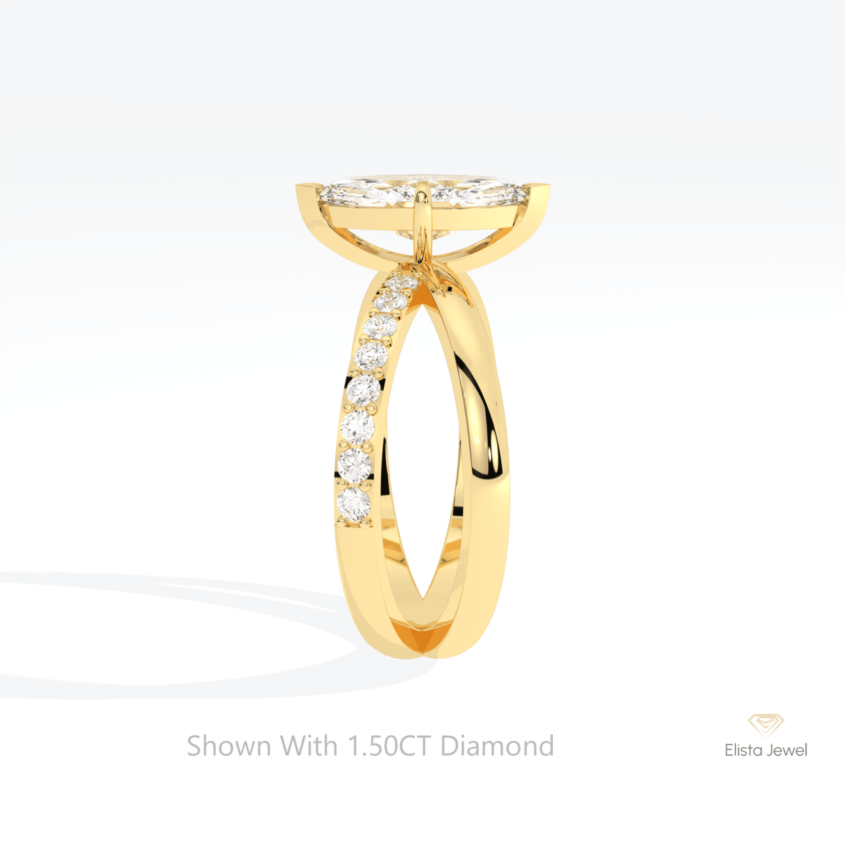 Marquise Cut Crossover Wedding Lab Grown Diamond Ring in 18K Yellow Gold - Perspective View