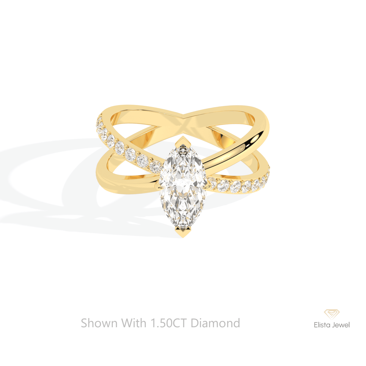 Marquise Cut Crossover Wedding Lab Grown Diamond Ring in 14K Yellow Gold - Detail View