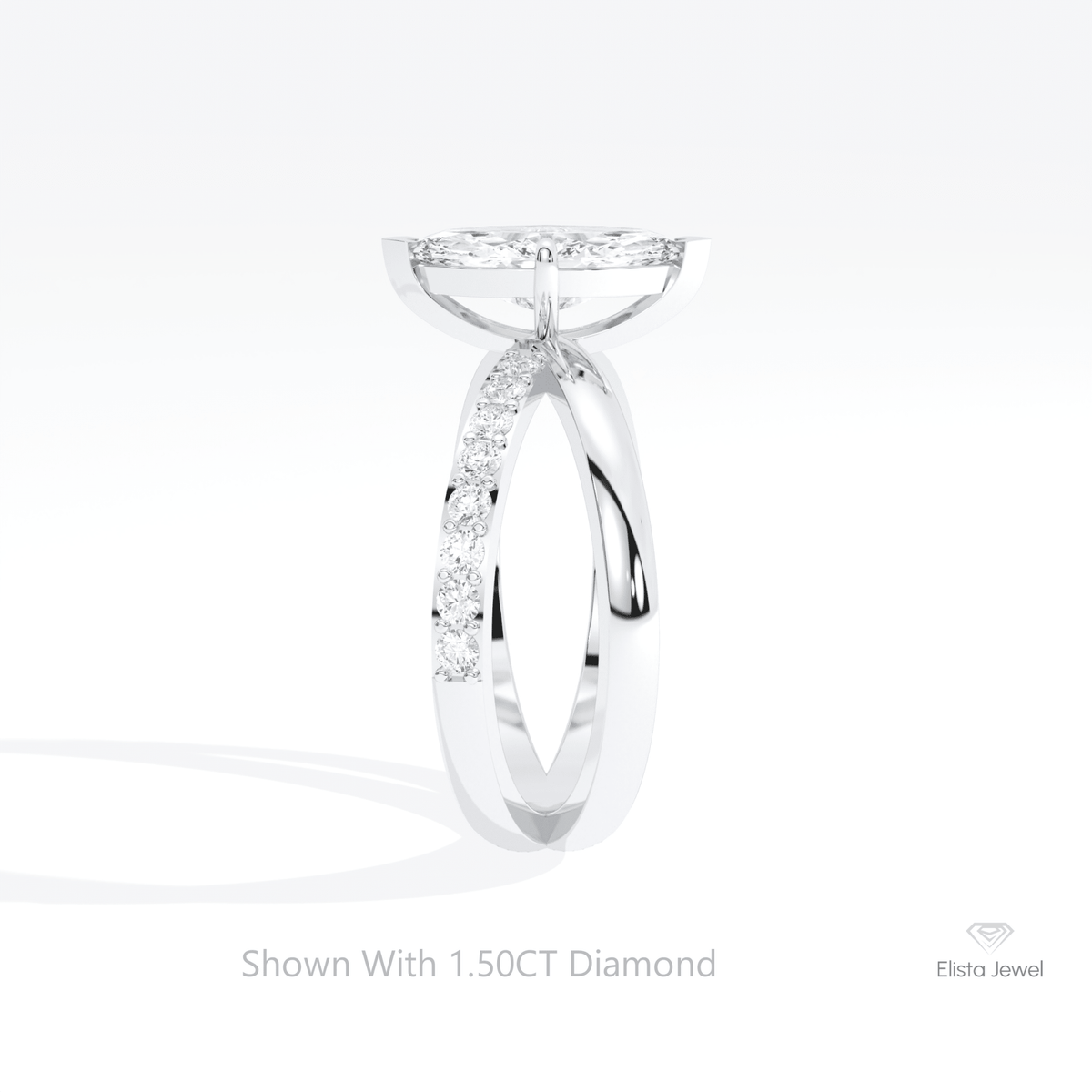 Marquise Cut Crossover Wedding Lab Grown Diamond Ring in 14K White Gold - Top View