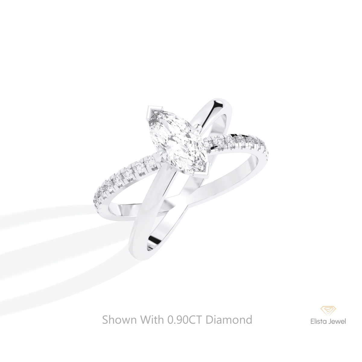 Marquise Cut Crossover Wedding Lab Grown Diamond Ring in 14K Rose Gold - Profile View