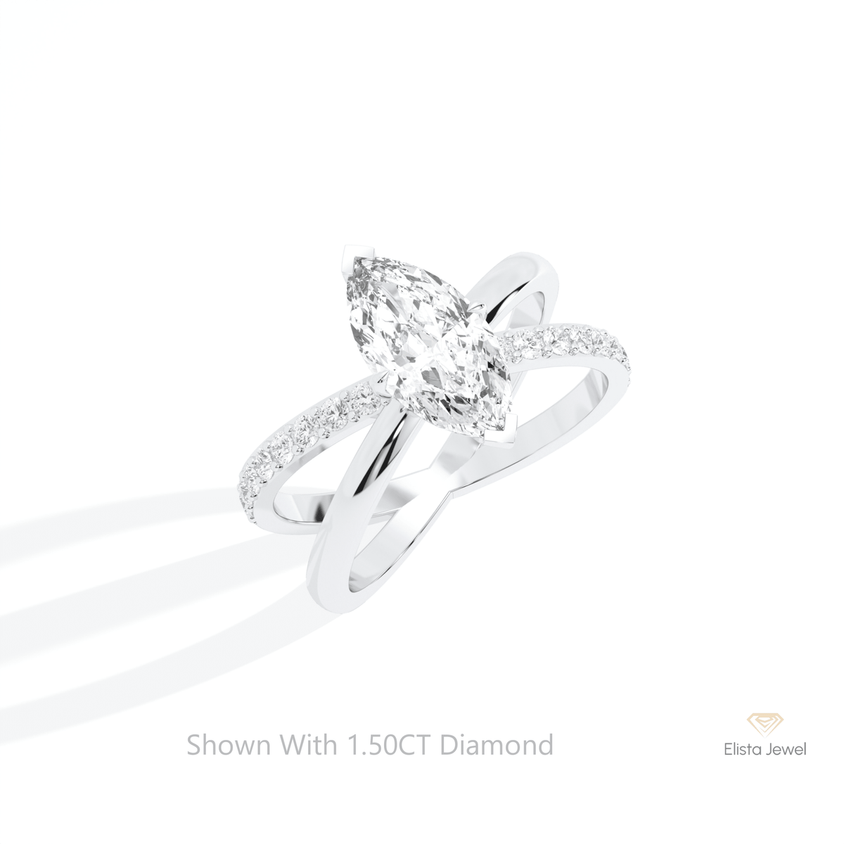 Marquise Cut Crossover Wedding Lab Grown Diamond Ring in 10K Yellow Gold - Side View