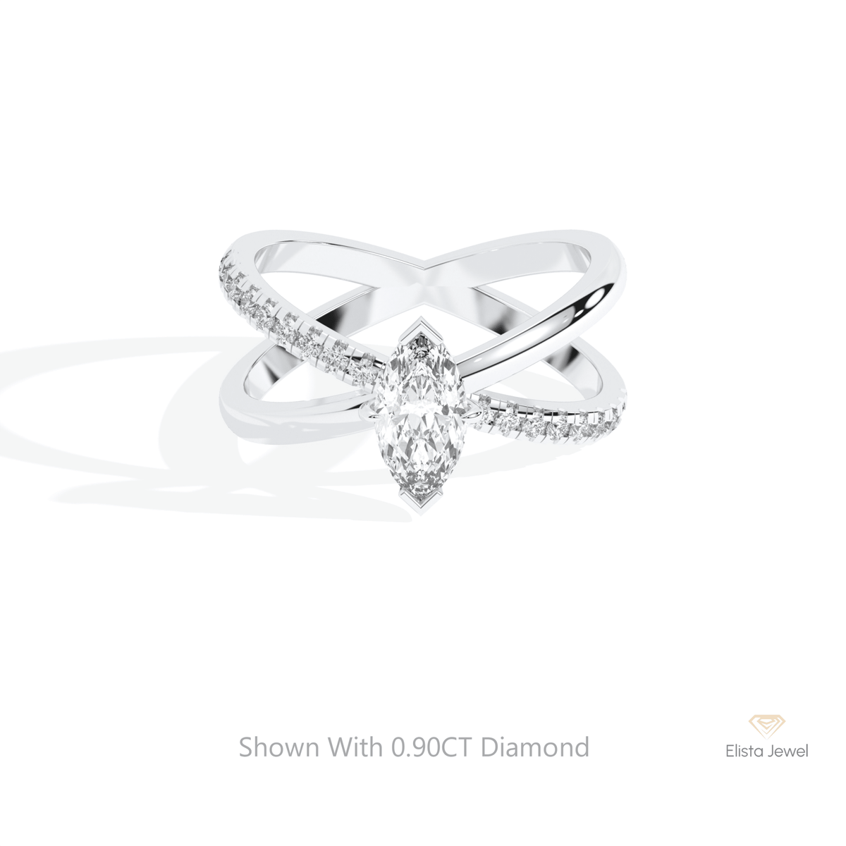 Marquise Cut Crossover Wedding Lab Grown Diamond Ring in 14K Yellow Gold - Detail View