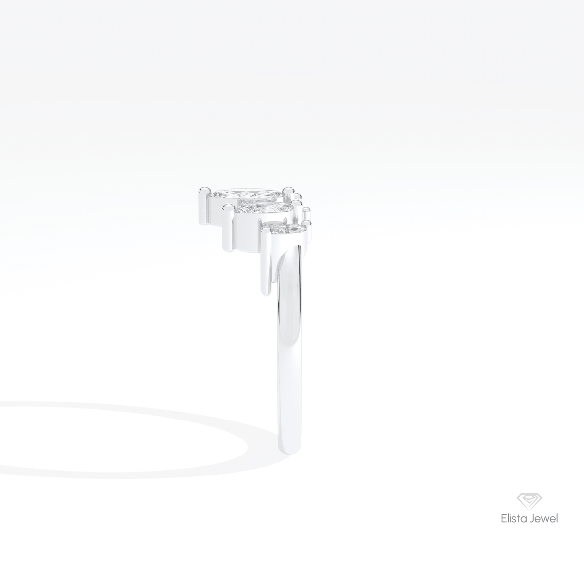 Marquise Cut Curve Wedding Lab Grown Diamond Band in 14K White Gold - Top View
