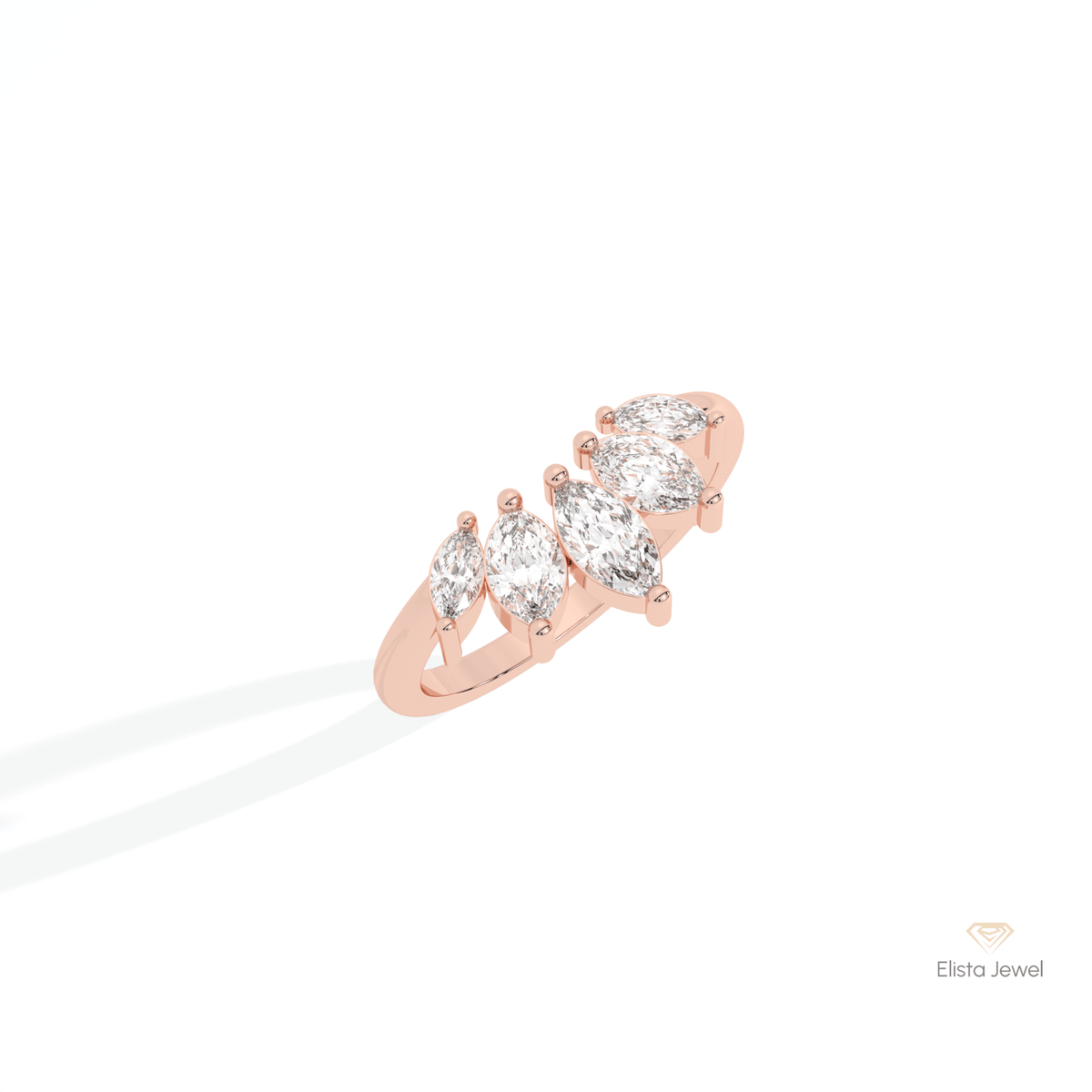 Marquise Cut Curve Wedding Lab Grown Diamond Band in 14K Rose Gold - Profile View