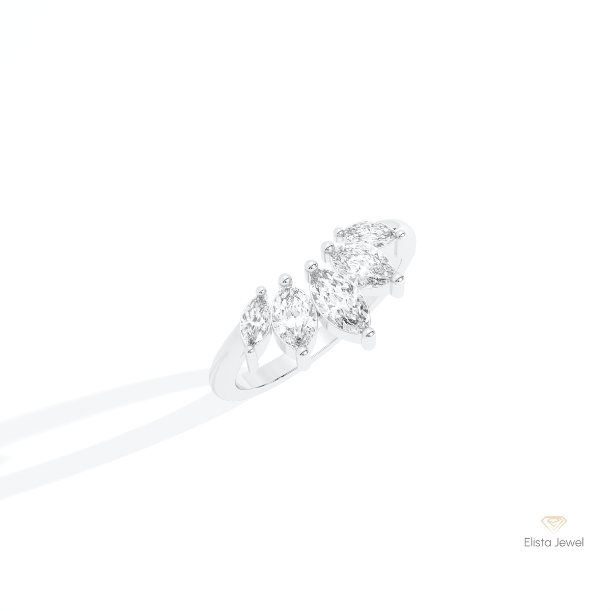 Marquise Cut Curve Wedding Lab Grown Diamond Band in 10K Yellow Gold - Side View