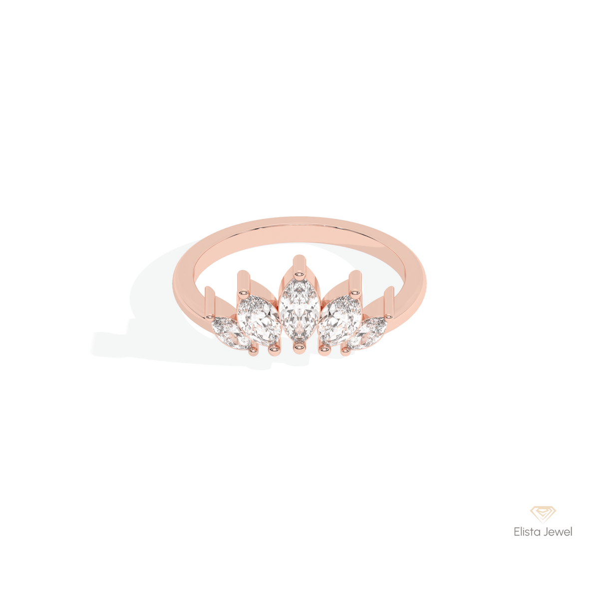 Marquise Cut Curve Wedding Lab Grown Diamond Band in 14K Yellow Gold - Detail View