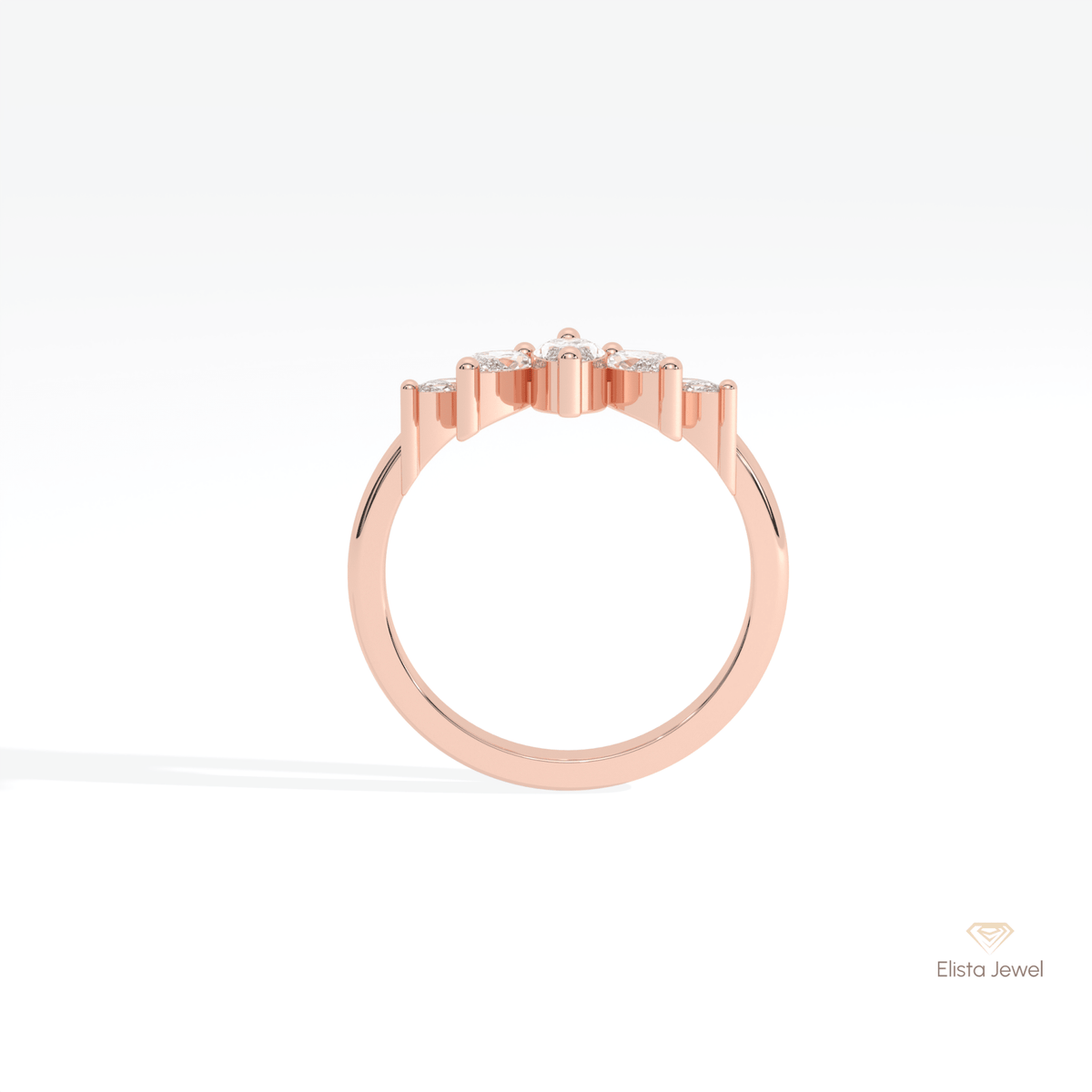 Marquise Cut Curve Wedding Lab Grown Diamond Band in 18K White Gold - Close-up View