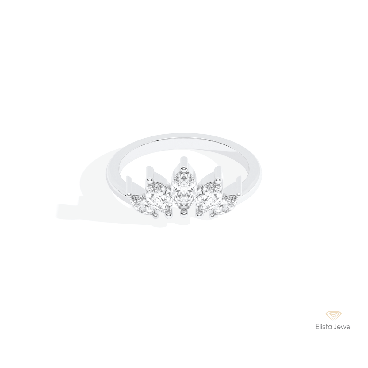 Marquise Cut Curve Wedding Lab Grown Diamond Band in 10K White Gold - Front View