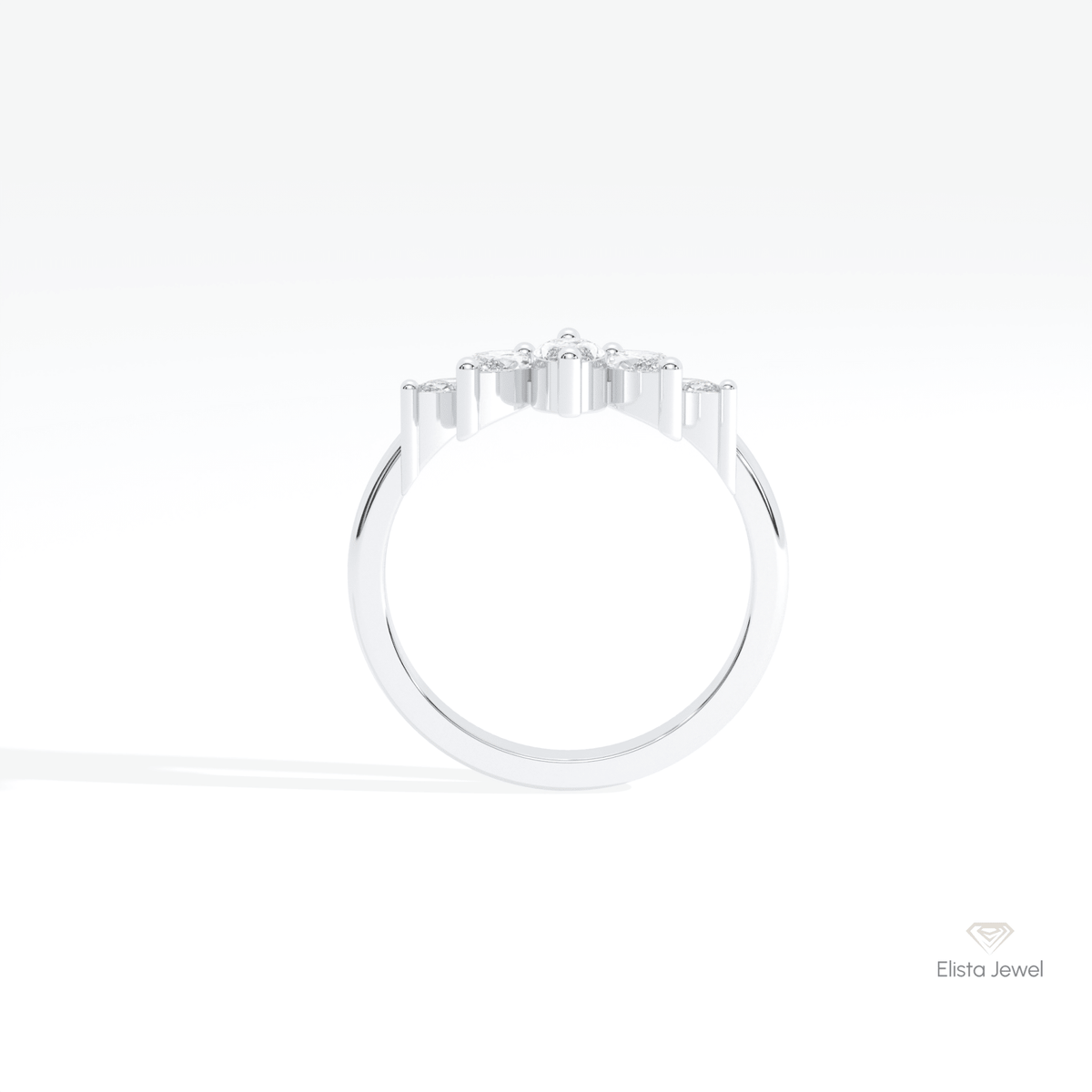 Marquise Cut Curve Wedding Lab Grown Diamond Band in 10K Rose Gold - Angled View