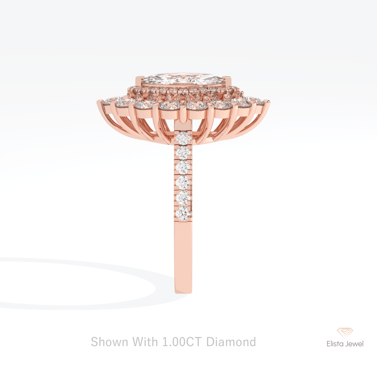 Marquise Cut Double Halo Starburst Lab Grown Diamond Ring in 14K White Gold - Top View