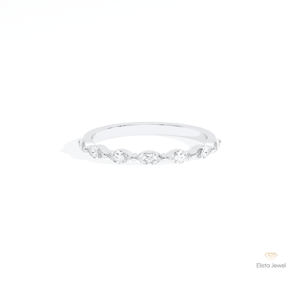 Marquise Cut Half Eternity Lab Grown Diamond Band in 14K Yellow Gold - Detail View