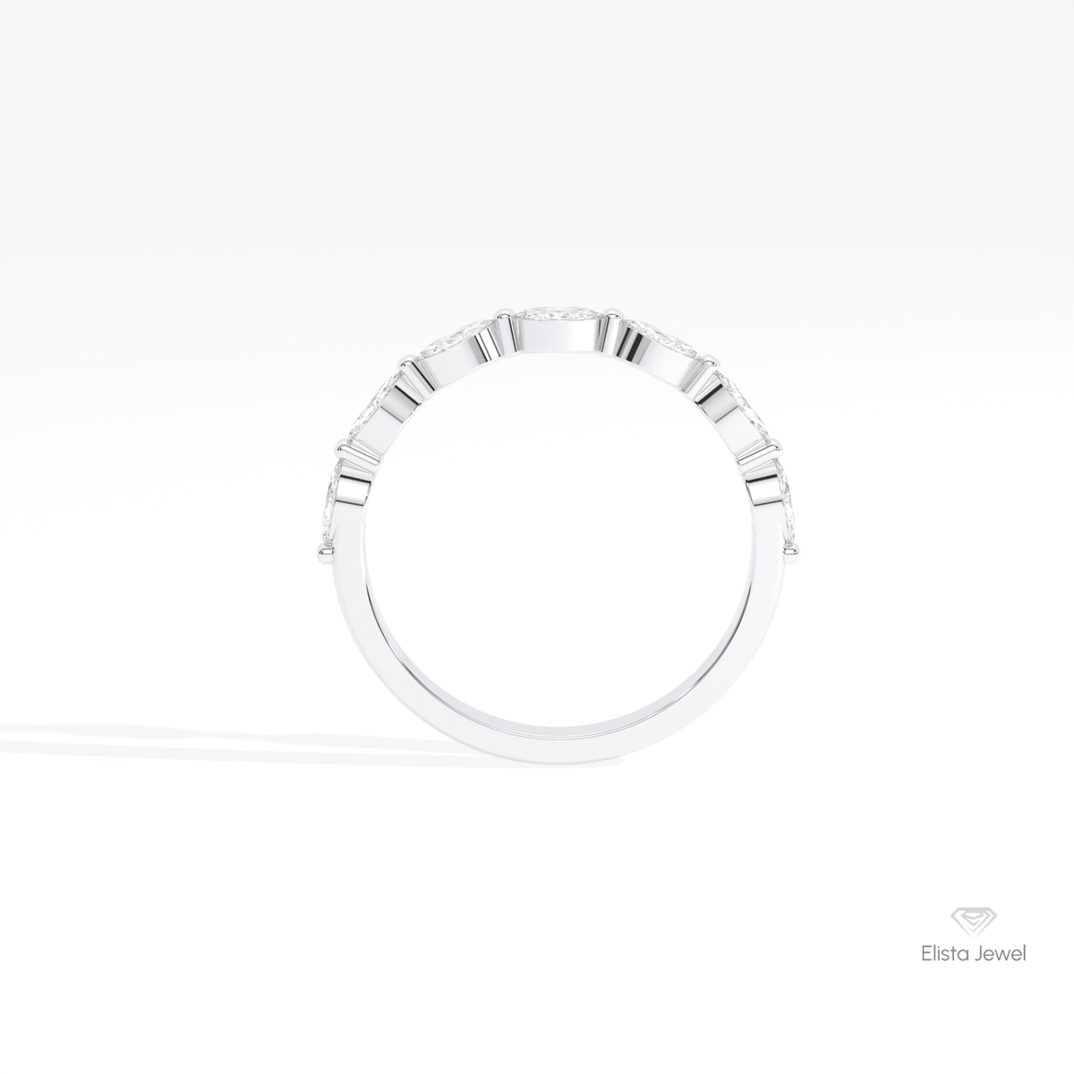 Marquise Cut Half Eternity Lab Grown Diamond Band in 18K White Gold - Close-up View