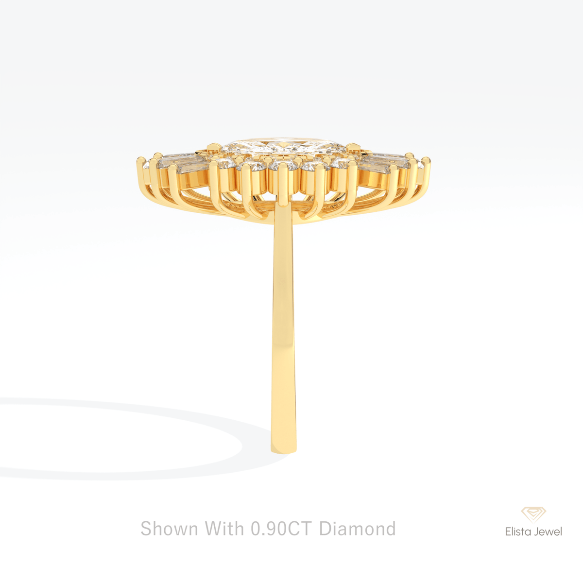 Marquise Cut Halo Starburst Lab Grown Diamond Ring in 14K White Gold - Top View