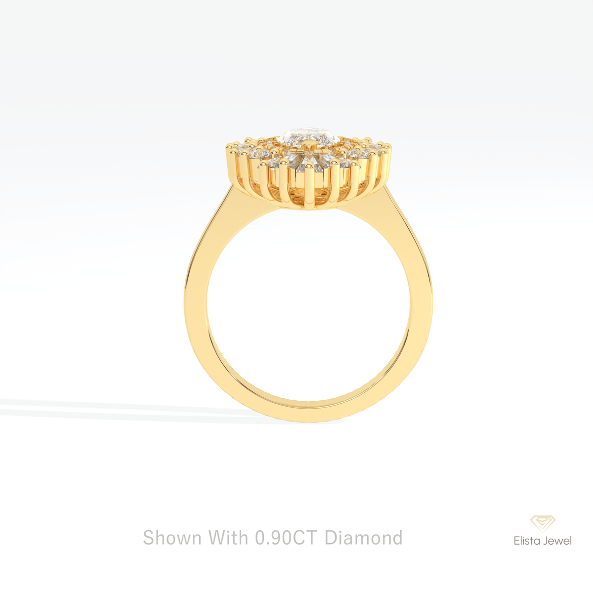 Marquise Cut Halo Starburst Lab Grown Diamond Ring in 10K Rose Gold - Angled View