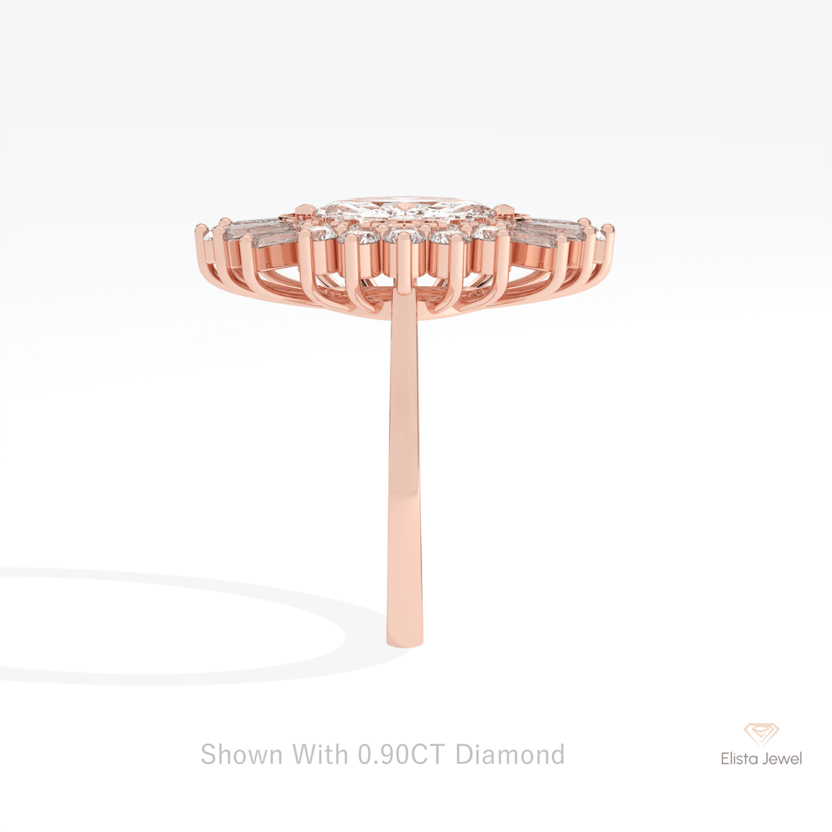 Marquise Cut Halo Starburst Lab Grown Diamond Ring - Additional View