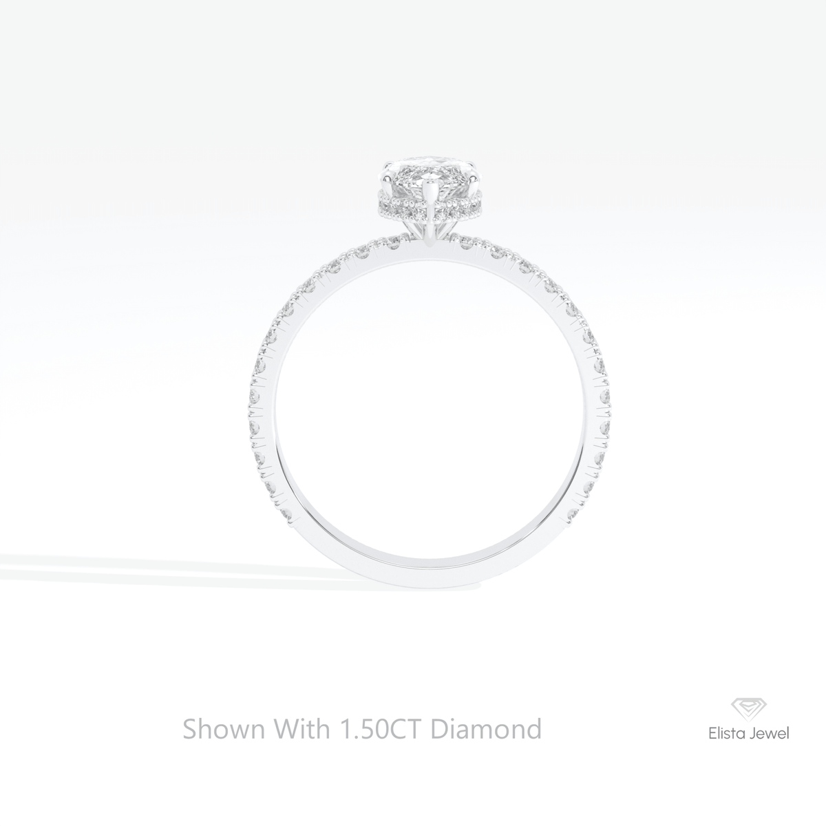 Marquise Cut Hidden Halo Wedding Lab Grown Diamond Ring in 18K White Gold - Close-up View