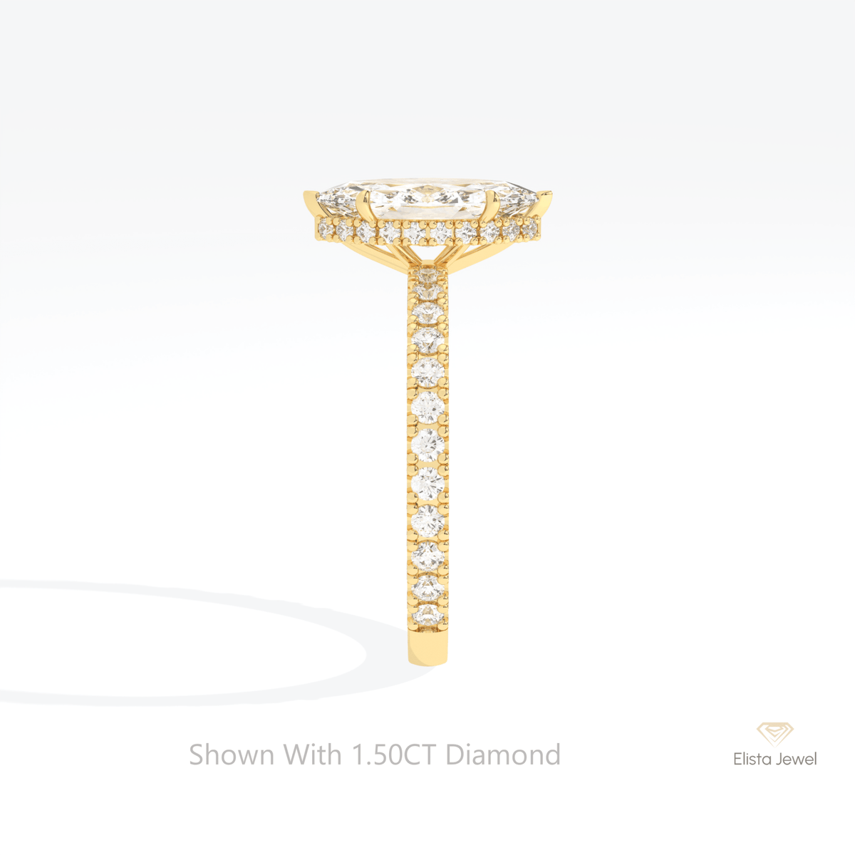Marquise Cut Hidden Halo Wedding Lab Grown Diamond Ring in 14K White Gold - Top View