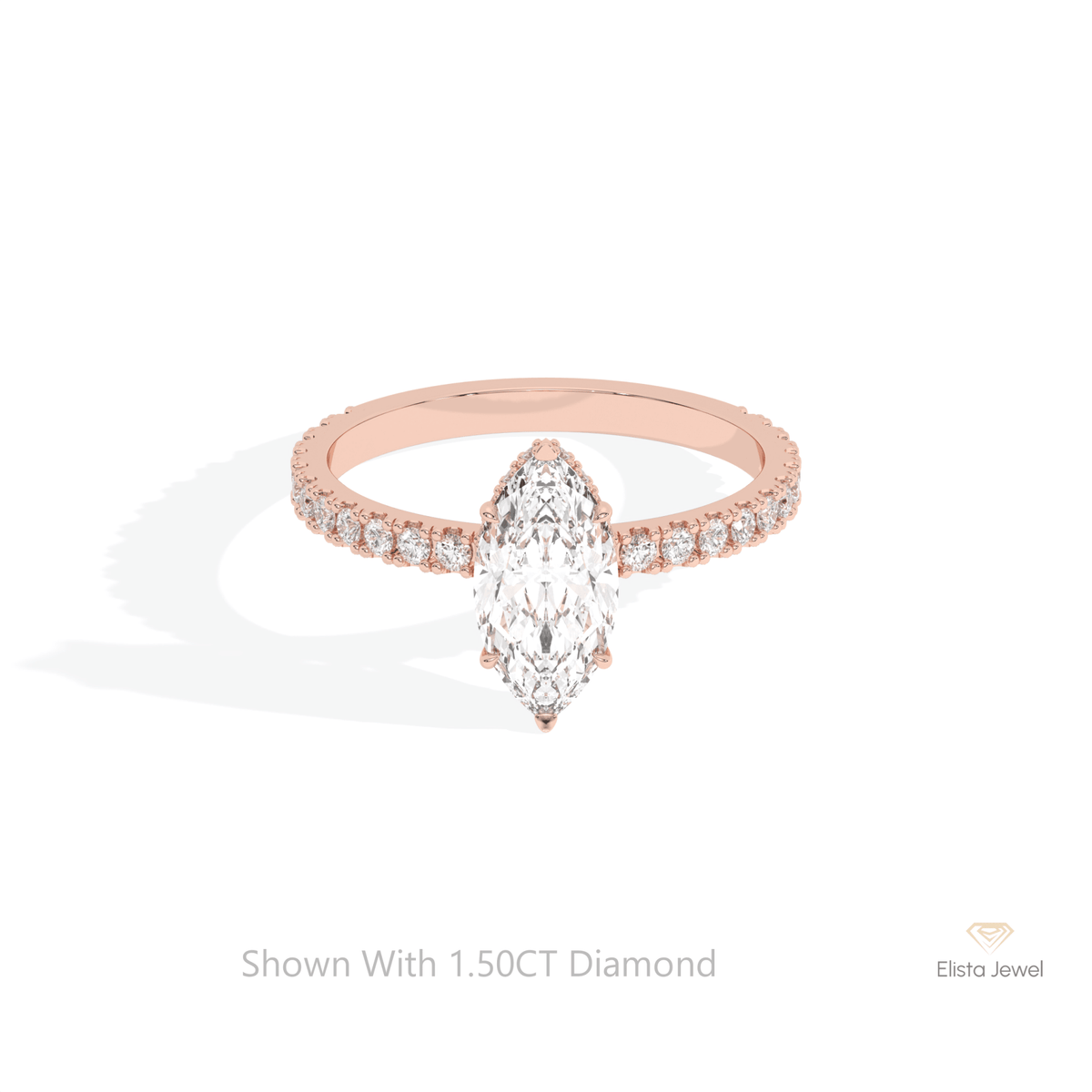 Marquise Cut Hidden Halo Wedding Lab Grown Diamond Ring in 18K Rose Gold - Ring on Hand View
