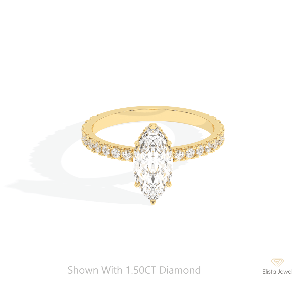 Marquise Cut Hidden Halo Wedding Lab Grown Diamond Ring in 10K White Gold - Front View